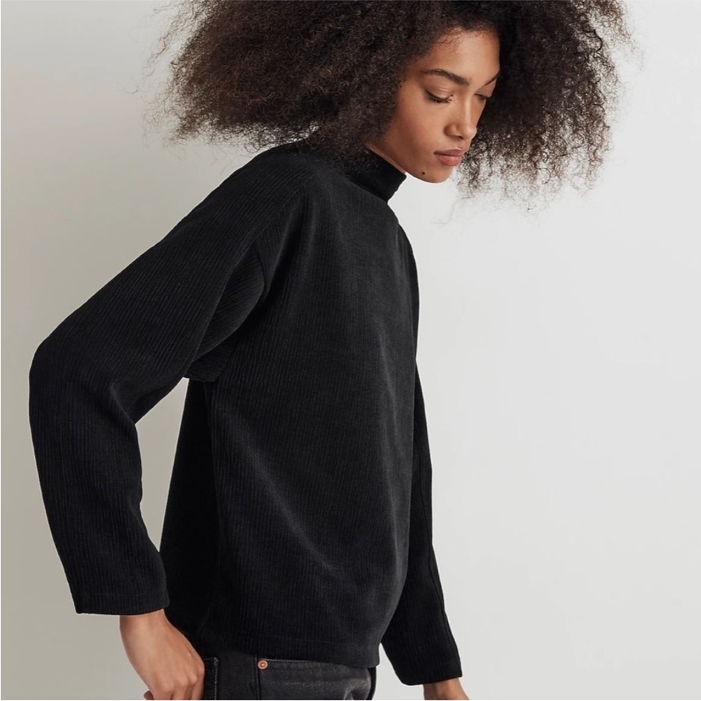 NWT Madewell Striped Jacquard Funnelneck Corduroy Top in Black